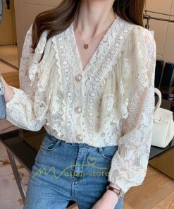 シャツ・ブラウス | ブラウス レディース きれいめ 40代 春秋 オシャレ 長袖 ブラウス レーストップス 夏物 Vネック 20代30代 着痩せ 通勤通学 着回し カジュアル 韓国ファッション