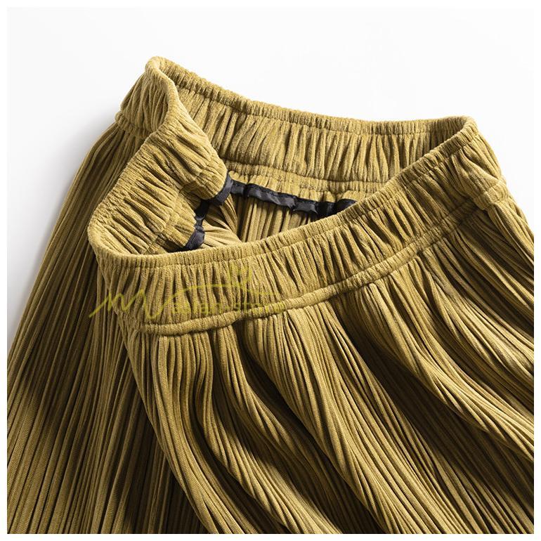 スカート | プリーツロングミモレ丈 ビロードAラインウエストゴム ハイウエスト 秋冬 無地 ゆったり 通学通勤 大人