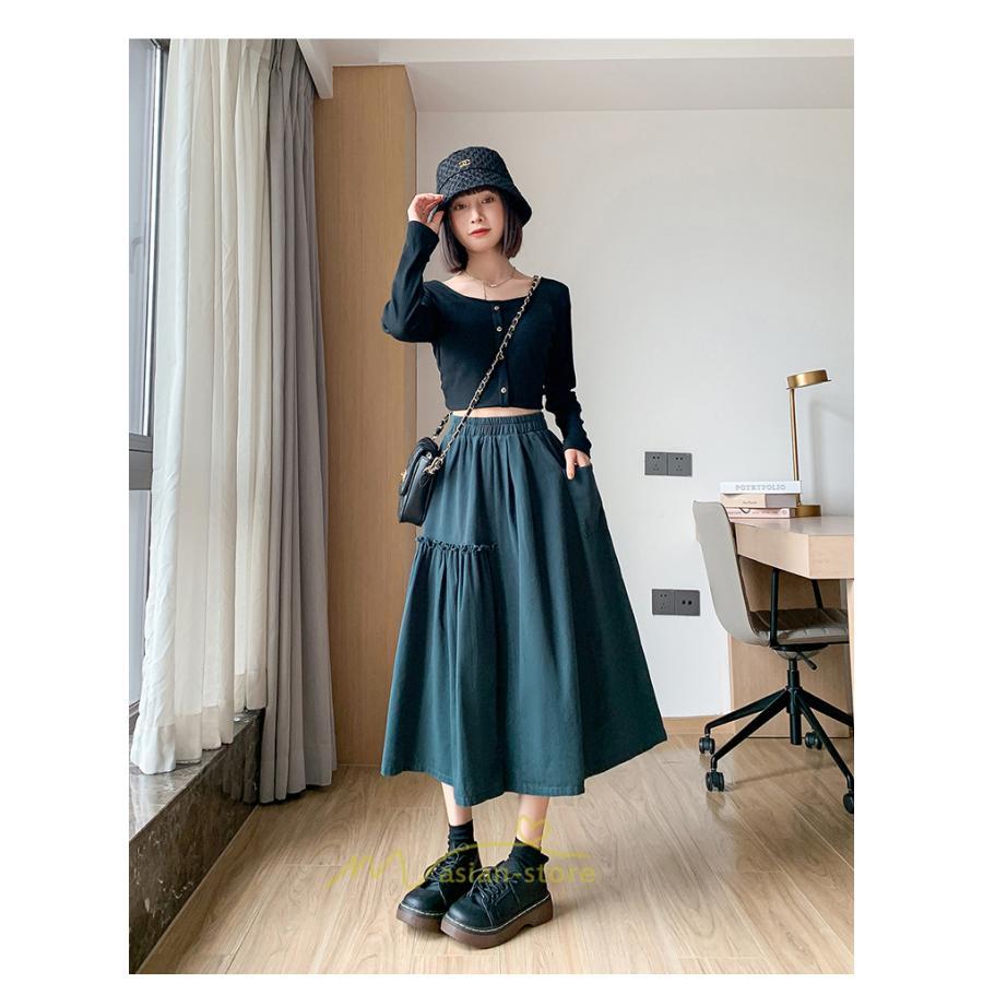 スカート | フレアロング レディース ボトムス ロングAライン ミモレ丈 かっこいい ハイウエスト オシャレ キレイめ 着痩せ