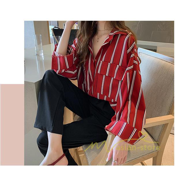 在庫ある | 短納期シャツレディースブラウス ビジネスカジュアルゆったりシャツトップス フォーマルシャツ オフィスブラウス ストライプ 薄手 通学通勤 春夏衣装 着痩せ