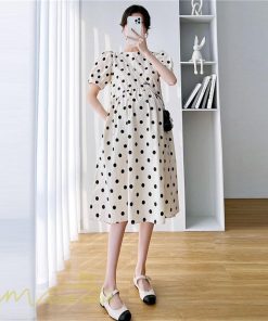 ワンピース | マタニティレディース 着痩せ ゆったり 半袖 ドット柄 妊婦服 マタニティウェア 上品 サマー マタニティ お出かけ カジュアル 膝丈