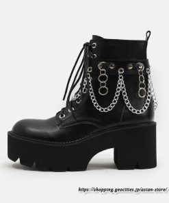 ショートブーツ | 大きいサイズ26.5cm レディース 厚底ブーツ 上品 ブーツ 秋冬 春 チャンキーヒール 太ヒール 黒ブーツ 大人 厚底 シンプル レースアップ