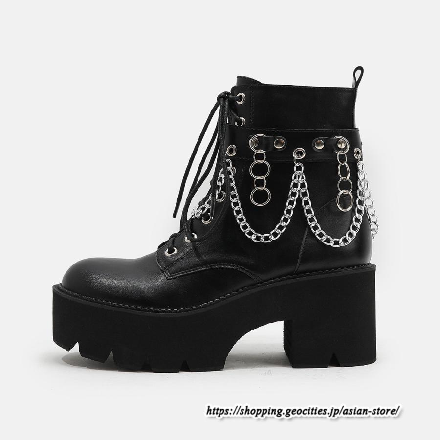 ショートブーツ | 大きいサイズ26.5cm レディース 厚底ブーツ 上品 ブーツ 秋冬 春 チャンキーヒール 太ヒール 黒ブーツ 大人 厚底 シンプル レースアップ