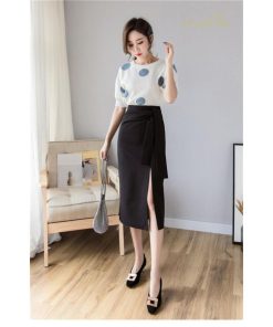 スカート | 夏 膝丈 セクシースリット タイト無地 大人 リボン 可愛い オフィス 30代40代50代 夏服 サマースカート しっかり