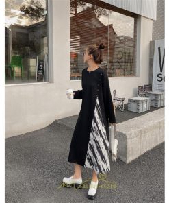 マキシ | ドッキングワンピース 秋 レディース 長袖ワンピース ロングワンピース 切り替えワンピース フェイク レイヤード風 お呼ばれワンピース ゆったり 大きいサイズ