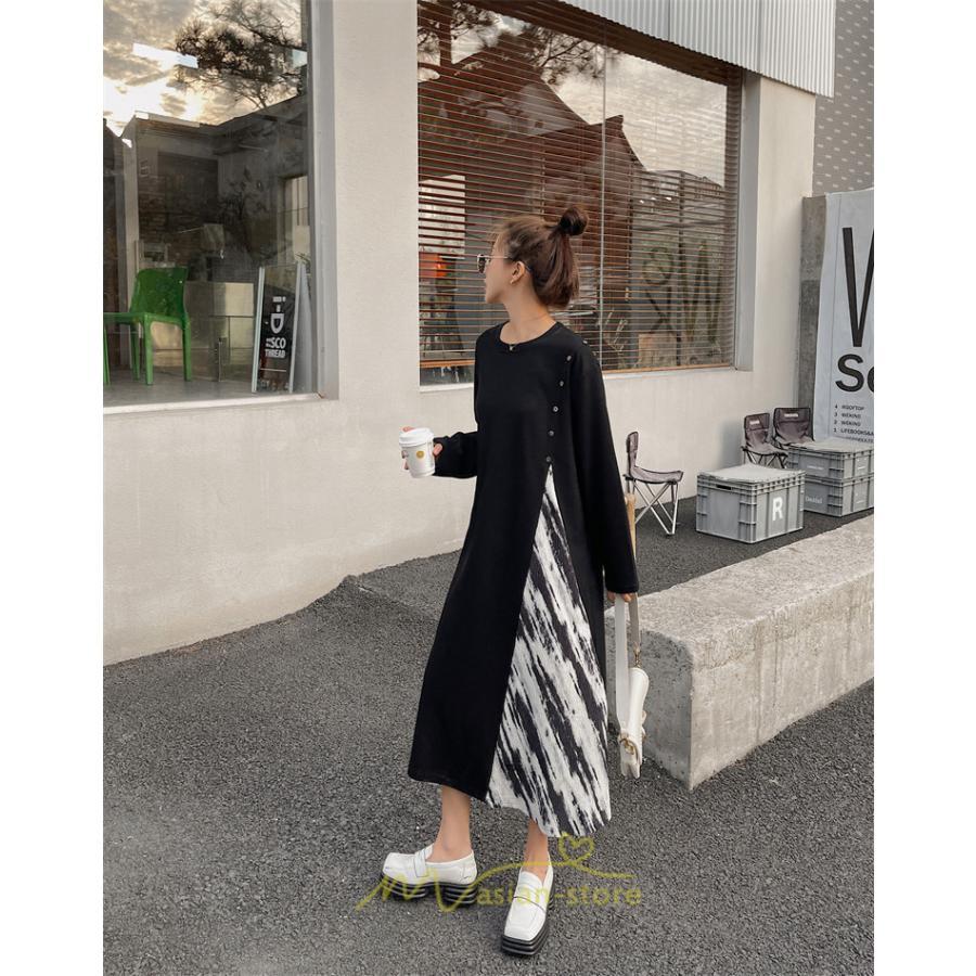 マキシ | ドッキングワンピース 秋 レディース 長袖ワンピース ロングワンピース 切り替えワンピース フェイク レイヤード風 お呼ばれワンピース ゆったり 大きいサイズ