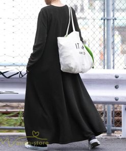 マキシ | ゆるワンピース 無地 マキシワンピース クルーネック カジュアル 長袖ワンピース ゆったり 体型カバー ワンピース フレア 秋コーデ 30代40代50代 大きいサイズ