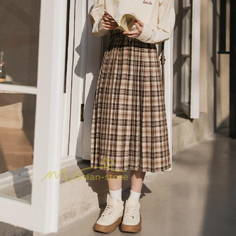 スカート | レディース プリーツマキシロング丈 ロングウエストゴム 大人 20代 30代 40代 OL カジュアル チェック柄 ママ 通勤通学 母