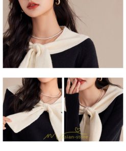 ニット・セーター | 長袖 ニット セーター Tシャツ レディース トップス 秋新作 ママ 人気 秋コーデ 激安 蝶結び 切り替え 2022新作 上品 可愛い オシャレ キレイめ 韓国風