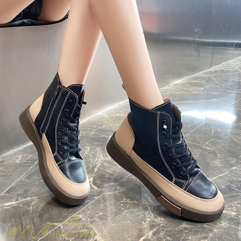 ショートブーツ | レディース ブーティー 太ヒール ブーツ ショートヒール カジュアル レースアップ 厚底 歩きやすい 厚底ブーツ コスプレ靴 編み上げブーツ