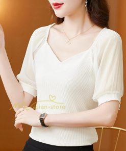 ｔシャツ・カットソー | シャツ レディース 春夏新作 40代 半袖 ニットトップス 無地Tシャツ Vネック 20代30代40代50代 エレガント カジュアル ファッション 着痩せ 人気 お出かけ 上品