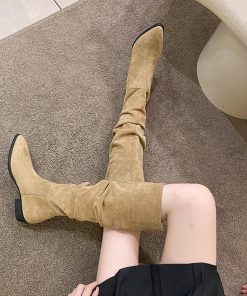 ニーハイブーツ | スエード調 ジョッキーブーツ ローヒール