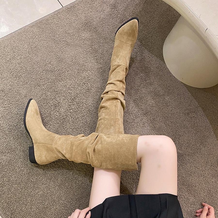 ニーハイブーツ | スエード調 ジョッキーブーツ ローヒール