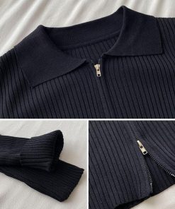 ニット・セーター | リブニットトップスレディースジップアップ