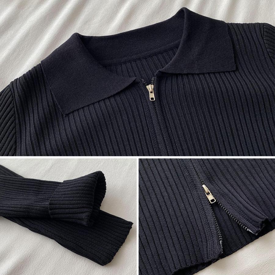 ニット・セーター | リブニットトップスレディースジップアップ
