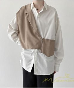 シャツ | メンズ トップス 長袖カジュアルフェイク レイヤード 重ね着風 白ビジネス 秋 秋服 20代 40代 おしゃれ 30代 50代 黒