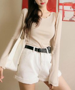 ジーンズ、デニム | ハイウエスト ベルト付き レディース ロールアップ ショーパン デニムショートパンツ 夏