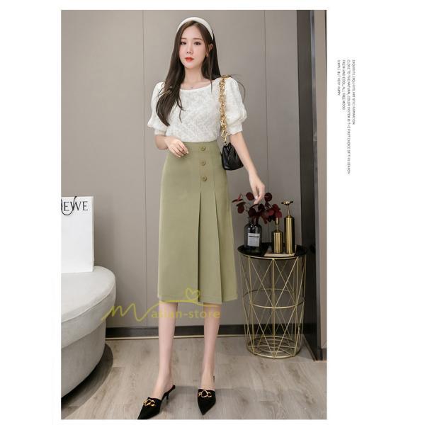 スカート | タイトボタン 膝下 ミディアム丈 ミモレ丈 キレイめ プリーツ通勤通学 ビジネス OL オフィス 春夏秋 2022新作 20代30代40代 着回し 無地人気