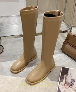 ロングブーツ | レディース ロング丈 太ヒール スクエアトゥ トレンド PU 黒 シンプル コスプレ 美脚 おしゃれ 歩きやすい 履きやすい 滑にくい かわいい