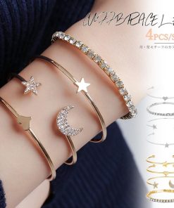 その他アクセサリー | 4点セット 星 カフブレスレット モチーフ ラインストーン 女友達 月 キラキラ カフバングル レディース 誕生日プレゼント アクセサリー