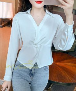 シャツ・ブラウス | ブラウス シャツ 上品 長袖 Vネック オフィスカジュアル 通勤 韓国 ファッション シンプル 夏物 20代30代40代50代 着回し お出かけ カジュアル 着痩せ 激売れ