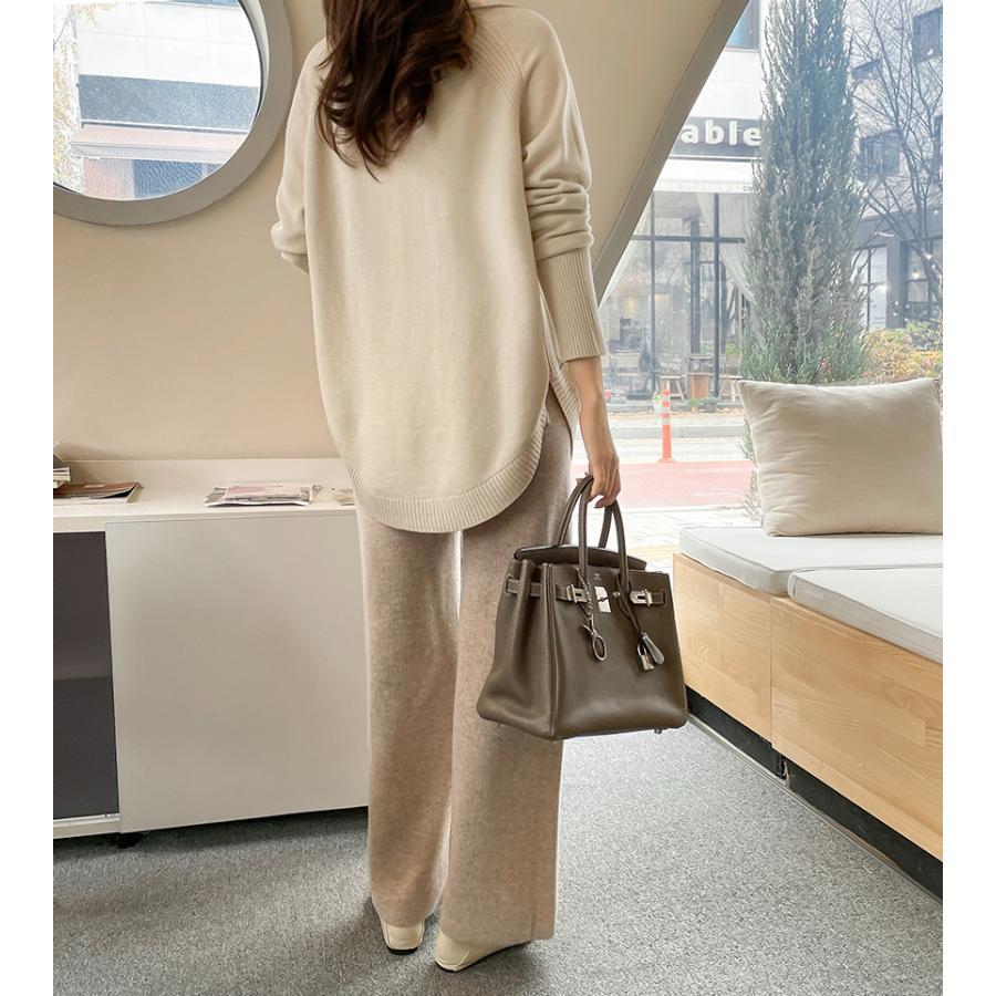 ニット・セーター | ニット レディース 秋冬 厚手 トップス セーター 秋服コーデ 長袖 ブランド裾 不規則 スリット ゆったり ニットセーター 大人 上品 ハイネック 無地 30代