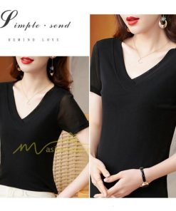 ｔシャツ・カットソー | トップス カットソー インナー Tシャツ レディース 春 カジュアル おしゃれ  女性用 シンプル 無地 20代30代40代50代 カシュクール 上品 着痩せ 夏物 ブラック