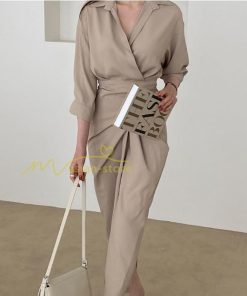 マキシ | ロングワンピース 夏ワンピース 薄手 黒ワンピース スリム 30代40代 大人 無地 シャツワンピース 七分袖 オフィス 涼感 セクシー Vネック フェミニン