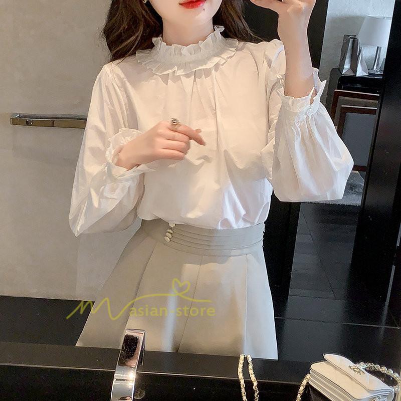 シャツ・ブラウス | ブラウス レディース きれいめ 40代 春秋 上品 無地 ブラウス 長袖 ゆったり オシャレ 韓国風 通勤 着痩せ フェミニン 30代 大人 カジュアル レース付き 50代