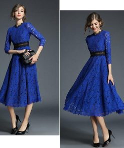 レースワンピース | ミモレフレアパーティードレス 結婚式二次会上品発表会入園式 袖あり七分袖 総レース 裏地あり エレガント シルエット フォーマル