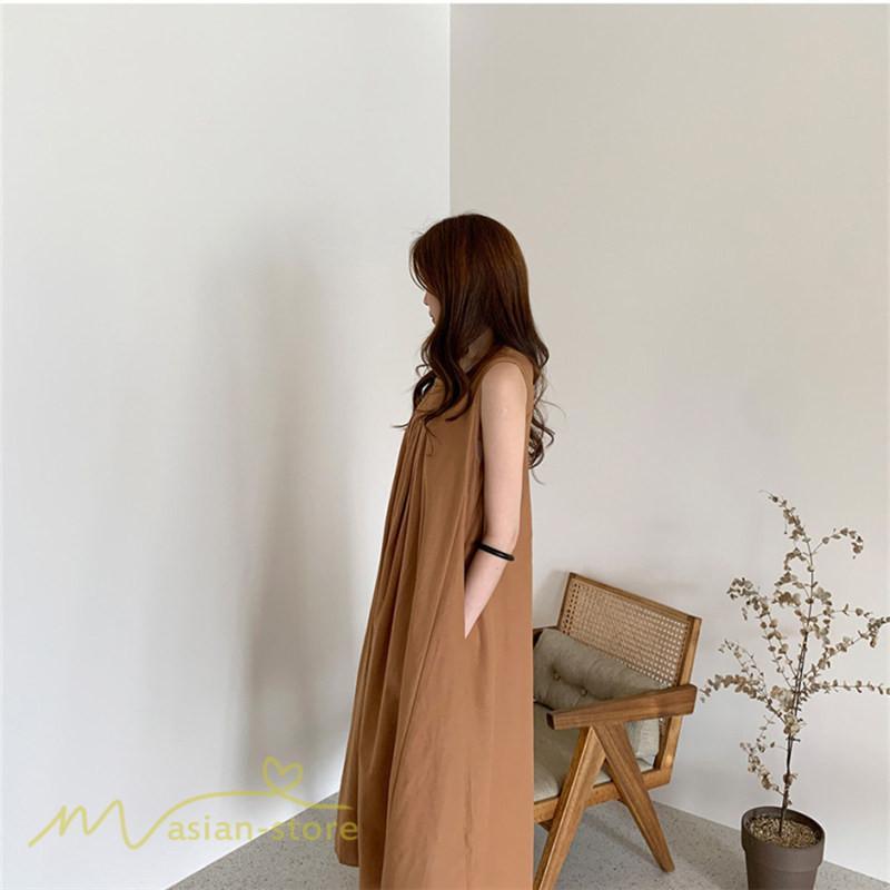 マキシ | ワンピース ノースリーブ 夏服 麻混 リネン混 春夏 カジュアル Aラインワンピース 綿麻 レディース フリーサイズ 夏 ロング丈 ギャザー きれいめ 無地
