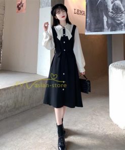 マキシ | Aラインワンピース 切り替えワンピース フェイクレイヤード 重ね着風 長袖 秋物 レディース 30代40代 大人 通学通勤 可愛い シャツカラー 着痩せ 50代