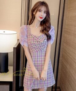ミディアム | 半袖ワンピース 夏服 レディース 膝上丈 Aライン セクシー 可愛い スリム ワンピース おしゃれ パープル