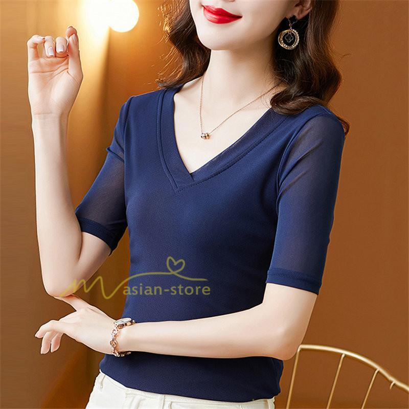 tシャツ・カットソー | Tシャツ レディース カジュアル Vネック おしゃれ 女性用 シンプル 無地 20代30代40代50代 カシュクール インナー フェミニン 上品 お出かけ 着痩せ カジュアル