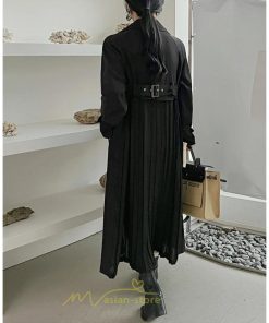チェスターコート | トレンチコート レディース ロングコート ジャケット 切替 バッグプリーツ 長袖 秋物 アウター 防風 大人 無地 秋コーデ お洒落 エレガント 上品感 後ろベルト