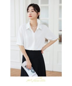 シャツ・ブラウス | ブラウス シャツ オフィス レディース 白 緑 半袖 ビジネス カジュアル 制服 事務服 コスプレ シフォン 柔らかい 華奢見え ファッション 2022新作 開襟 通勤 OL