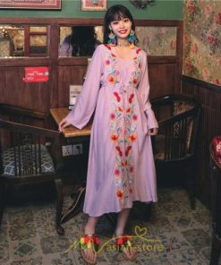マキシ | エスニック刺繍ワンピース ロングワンピース 夏 秋 長袖 大人可愛い ゆったり リゾート 民族風 刺繍 着痩せ 20代30代40代 大人 Aライン エレガント 体型カバー