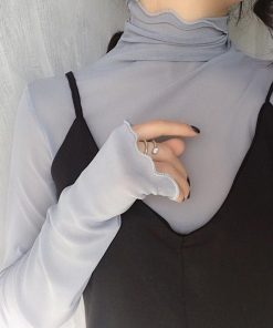 シャツ・ブラウス | ソフトセクシー プチハイネック ブラウス 韓国ファッション [好評につき完売しました]大人気 春 レディース シースルー トップス 透け感 長袖