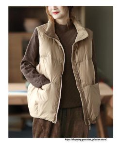 ベスト | ダウンレディース アウター 中綿スタンドカラー ジップアップ 秋冬 秋服 大人 防風防寒 ダウン 無地 トップス ベストアウター