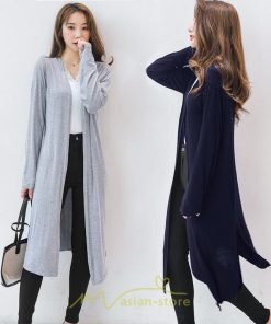カーディガン | 春物 レディース 無地 カットソー ライトアウター ロング羽織り スリム グレー フェミニン 長袖 柔らか 女の子 20代30代