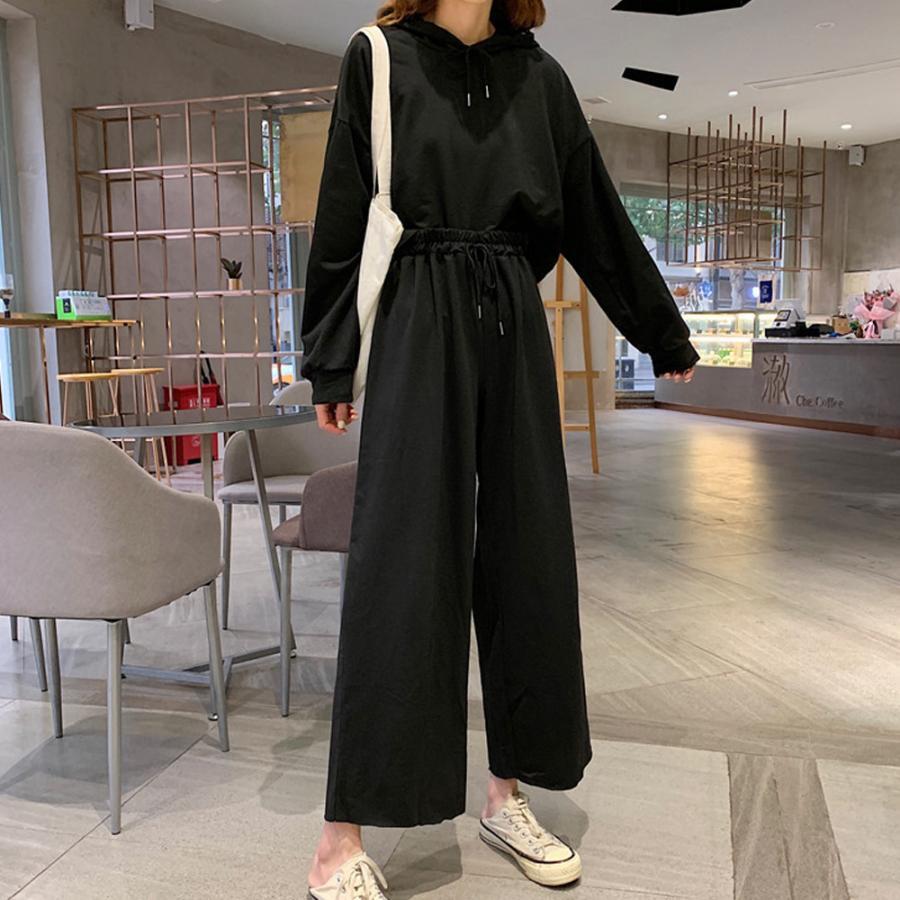 キャミソール | セットアップ 部屋着 フード付き レディース 無地 パンツセット スウェットパーカー 体型カバー ルームウェア シンプル