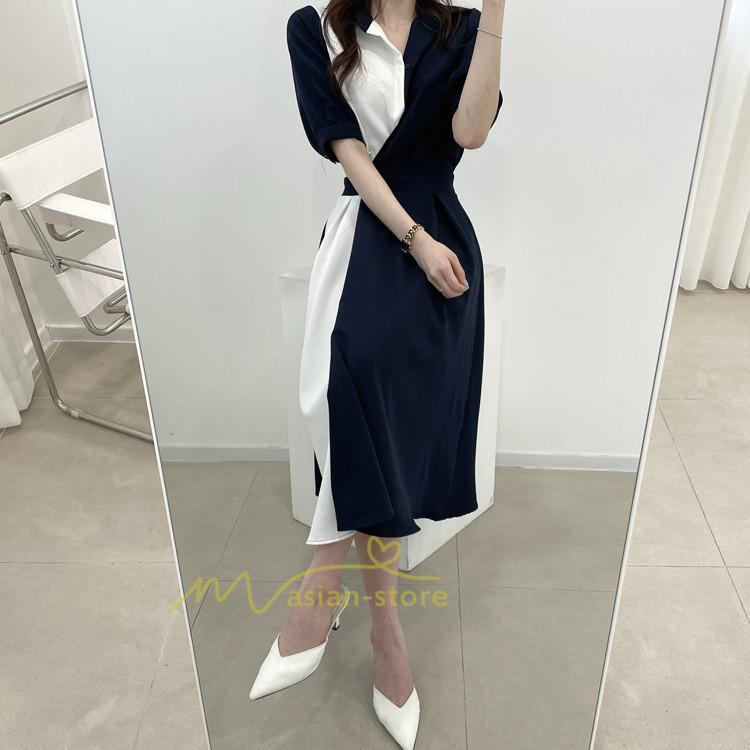 マキシ | ワンピース Aライン 夏ワンピース 春 夏 秋 半袖 ロング マキシ丈 ロングワンピース マキシワンピース 着痩せ エレガント 二次会 配色 上品 20代30代40代50代