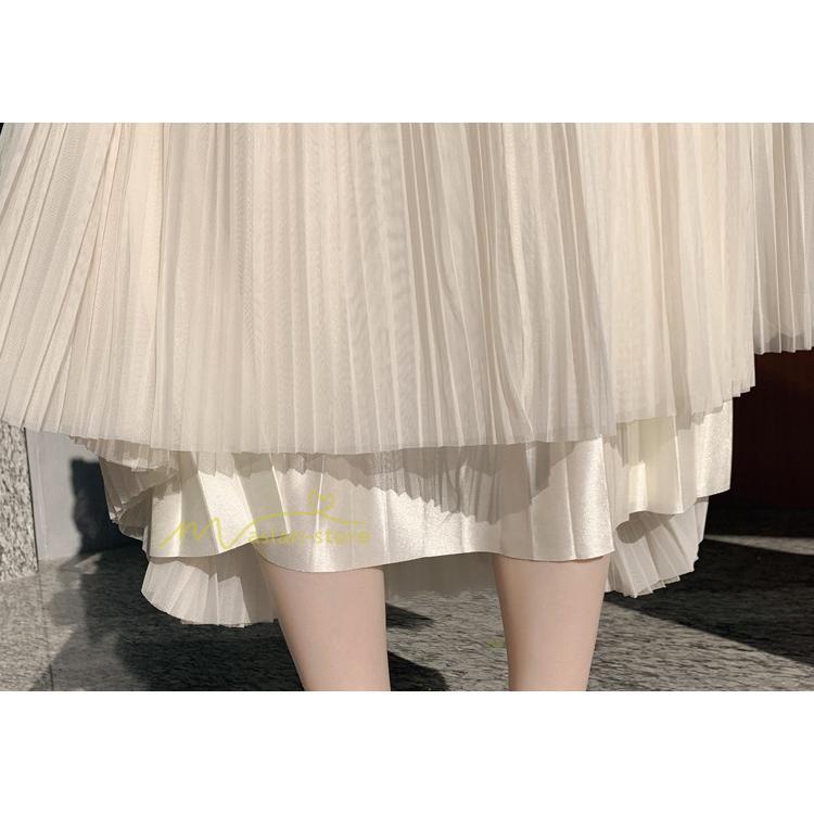 スカート | レディース チュール春夏 コーデ ウエストゴム ロングフレア着痩せ 通勤 マキシ カジュアル 20代30代40代50代 プリーツ