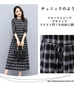 マキシ | チェックワンピース 秋ワンピース ロングワンピース 長袖ワンピース レディース ワンピース 秋物 ミモレ丈 スリム 大人 長袖 チェック柄 リボン付き 30代