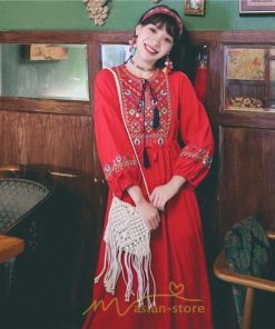 マキシ | ワンピース 長袖 夏 秋 レディース 綿麻 きれいめ ロング リゾート  体型カバー イベント デート デート服 ジャーニー 女子会 旅行 外出 楽ちん エスニック風