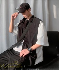 シャツ | ライトアウター メンズ ワイドカジュアル 切り替え トップス ゆったり 5分袖 韓国風 カッコウイイ ゆる夏コーデ オーバーサイズ 大きいサイズ