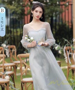 大人 | パーティードレス 結婚式 服装 ドレス フォーマル ワンピース 韓国 ミモレ丈 体型カバー 顔合わせ お呼ばれ 20代 女の子 可愛い 袖あり 30代 40代