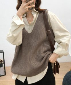 ニット・セーター | リブニットベスト レディース Vネック