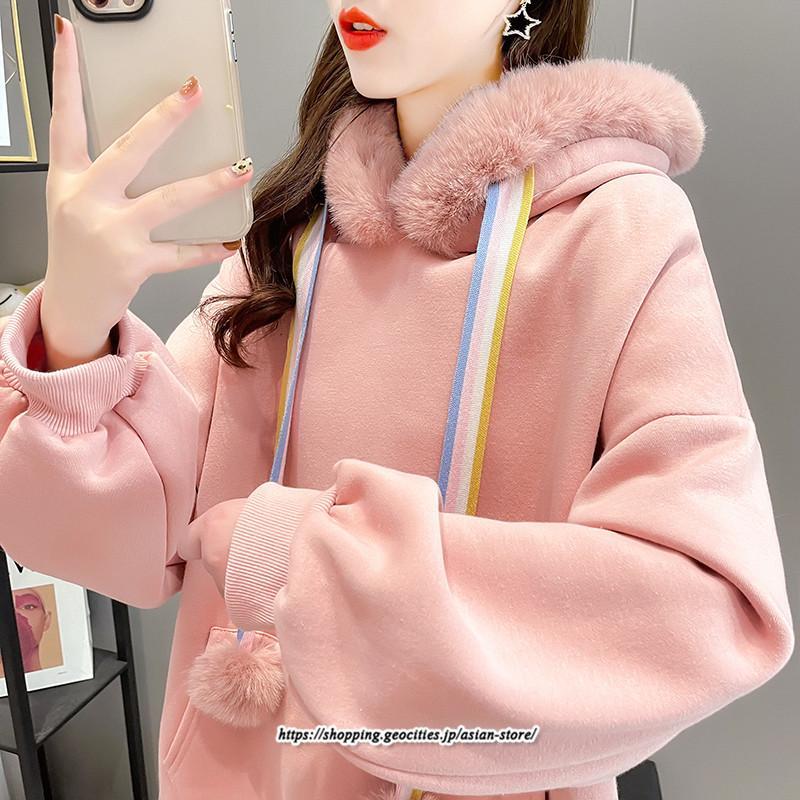 パーカー | レディース 裏ボア 裏起毛 防寒 フード付き スウェット トップス 秋 冬 あったか ゆったり 韓国風 カジュアル 体型カバー 暖かい 安い