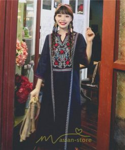 マキシ | 七分袖 ワンピース 綿麻ワンピース ロングワンピース レディース 夏秋 Aライン ゆったり 体型カバー おしゃれ きれいめ 休み 旅行 お出かけ 上品 刺繍 リゾート